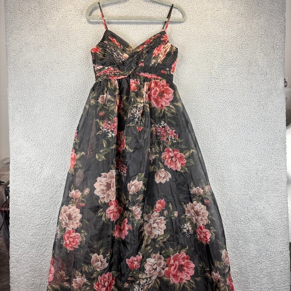 LULUS Floral Organza Maxi Dress Small Coquette Fairy Dark Romantic Dainty Flowy - Picture 3 of 10